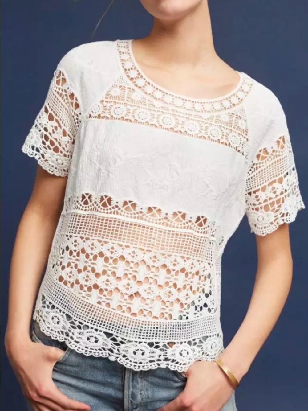 Anthropologie Deletta Marilyn Bohemian Vintage Inspired Delicate Crochet size xs